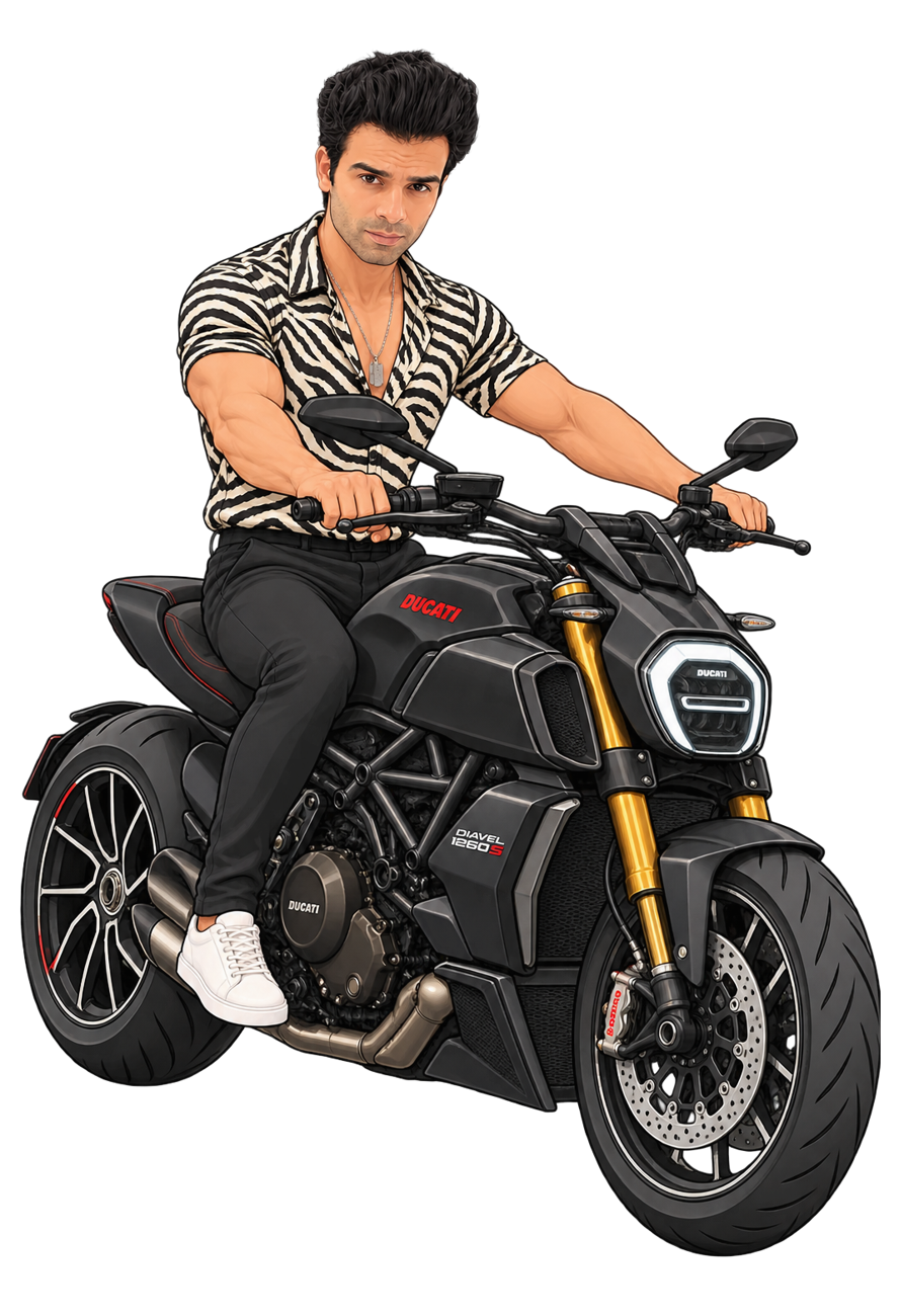 Him on the Ducati Diavel