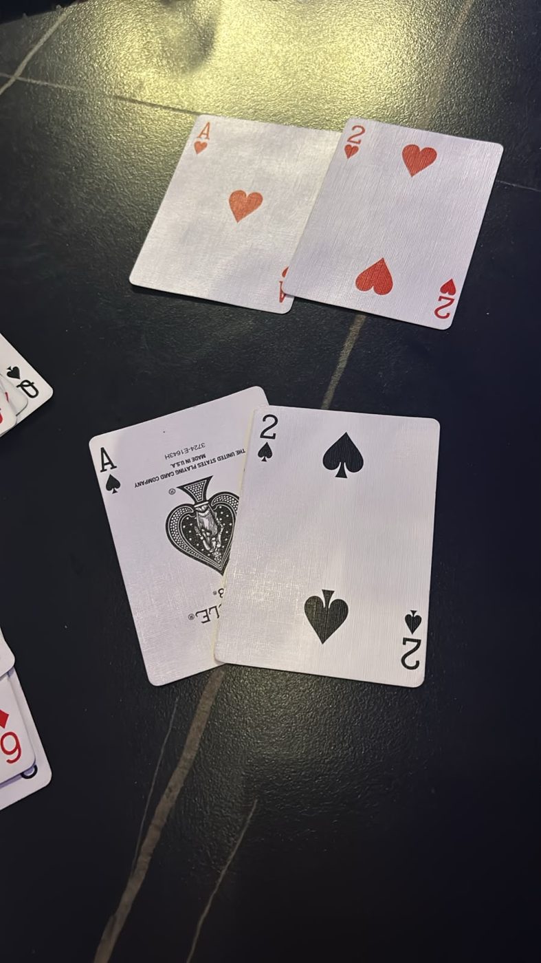 Ace and two of hearts beside ace and two of spades